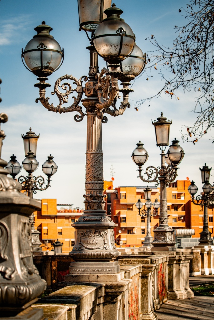 Street lamps in Park of Montagnola in Bologna, Italy March 2024