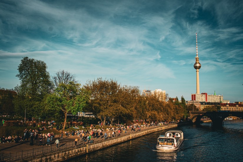Berlin TV Tower along the Spree River in Berlin, Germany, April 2024