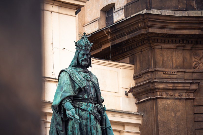 Charles IV Monument at St. Francis of Assisi Church in Prague, Czech Republic, April 2024