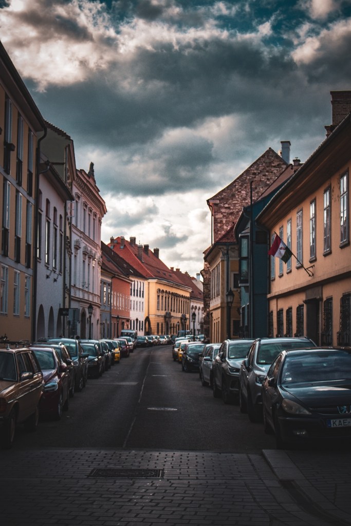 Side street in Budapest, Hungary, March 2024