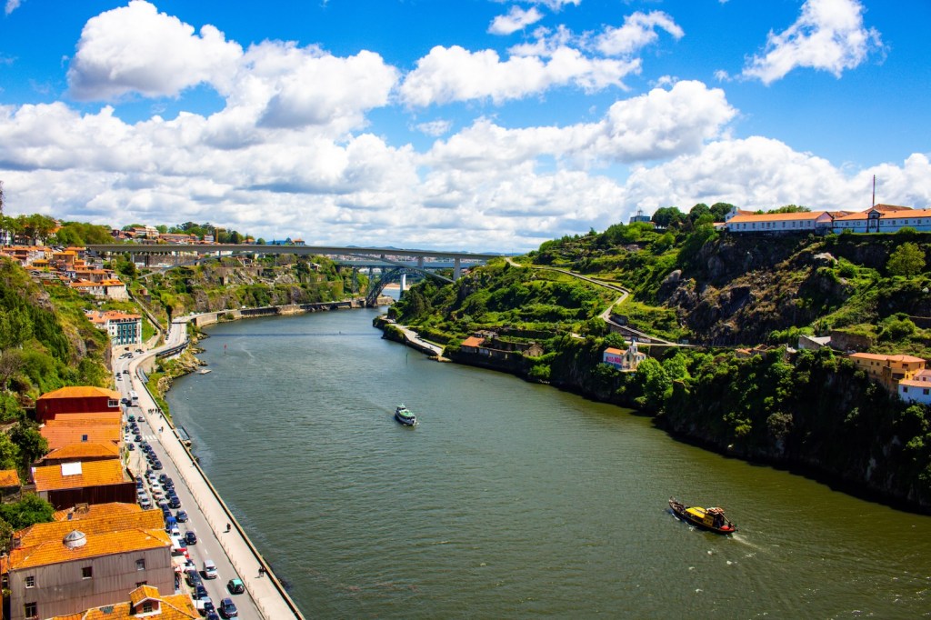 Views of the Douro River from Dom Luis Bridge in Porto, Portugal, April 2024