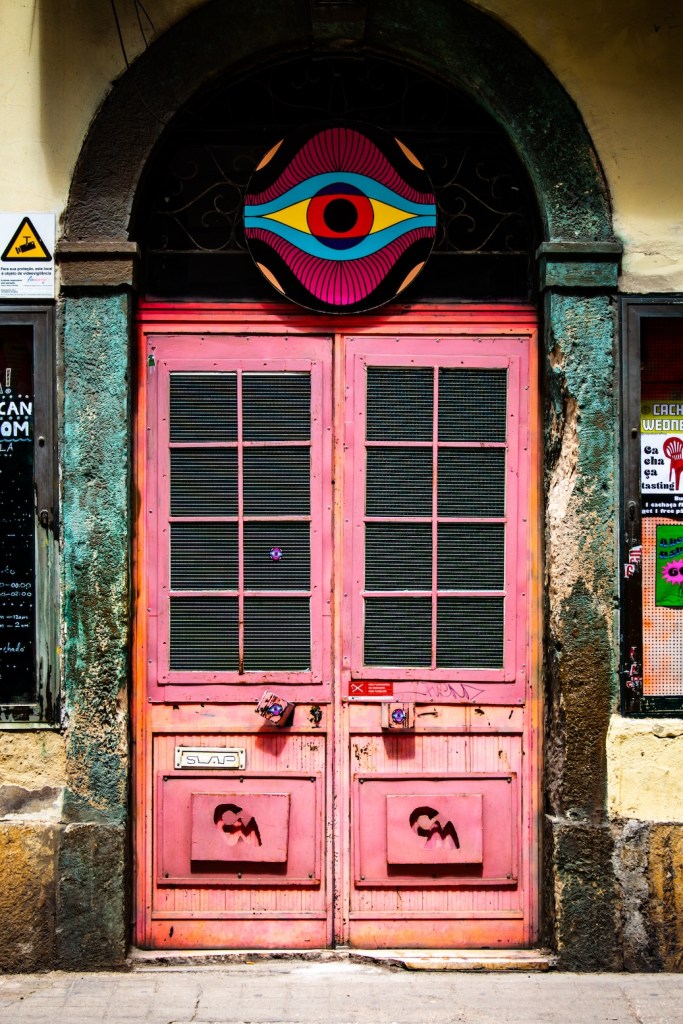 bright pink door in Lisbon, Portugal, April 2024